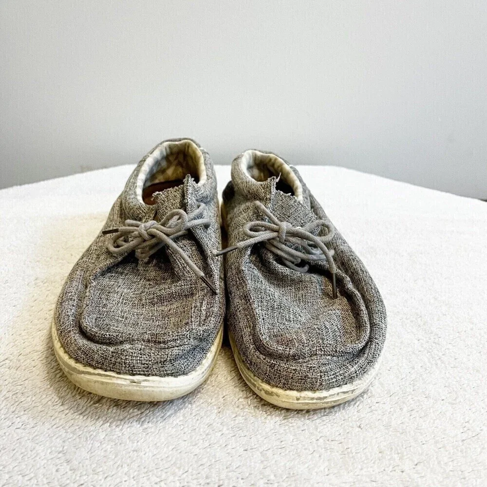 Hey Dude Gray Wally Linen Loafer Men's 12 Comfort Casual Shoe Iron